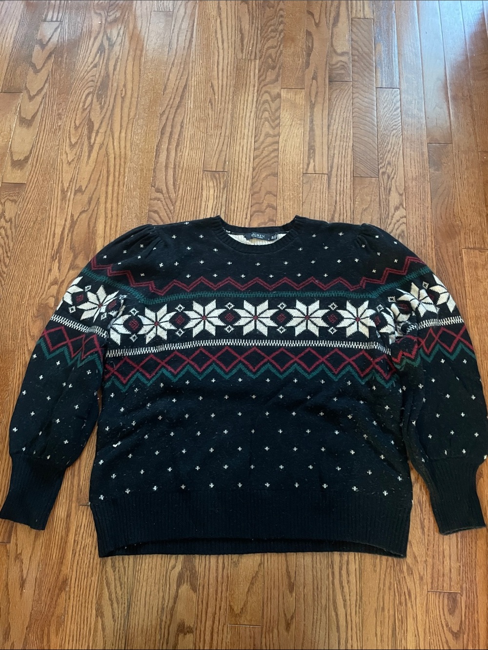 Lauren Ralph Lauren Black Vintage Fair Isle Crewneck Sweater Women’s Sz 3X